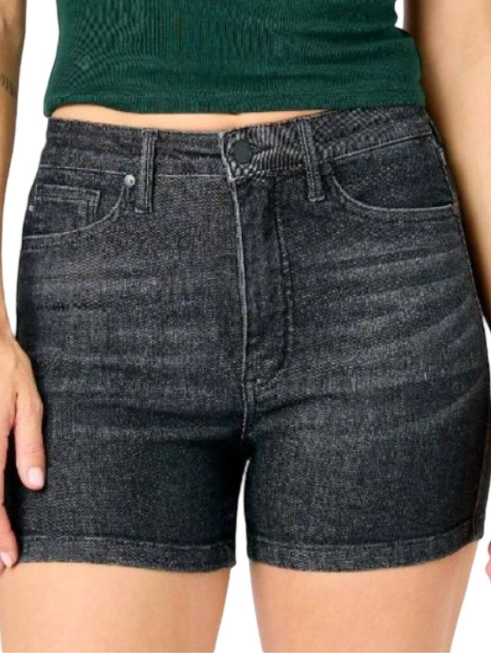 Judy Blue Washed Black High Rise Stretch Denim Bermuda Shorts JB150237 Size 2XL